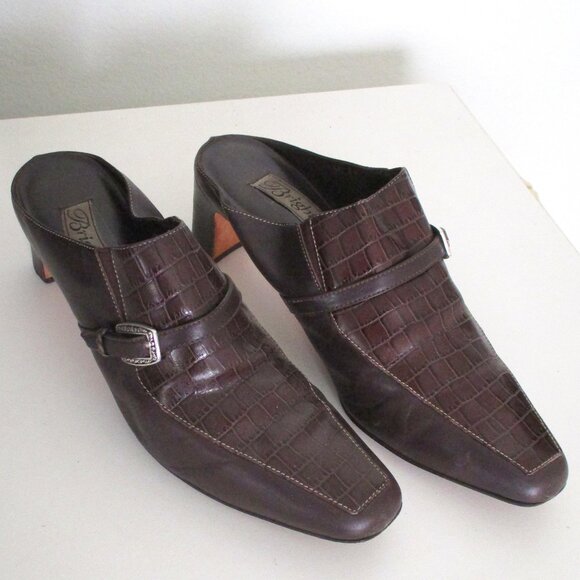 Brighton "Tiana" Womens Brown Croco Leather Slide w/2.5" Heel - Size 8.5M - Picture 2 of 11